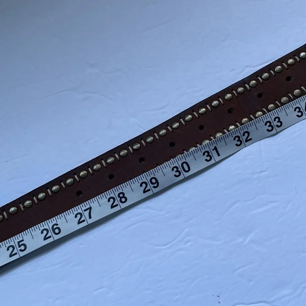 We The Free Alpine Studded Leather Belt Brown Brass Buckle M Boho Festival Y2K